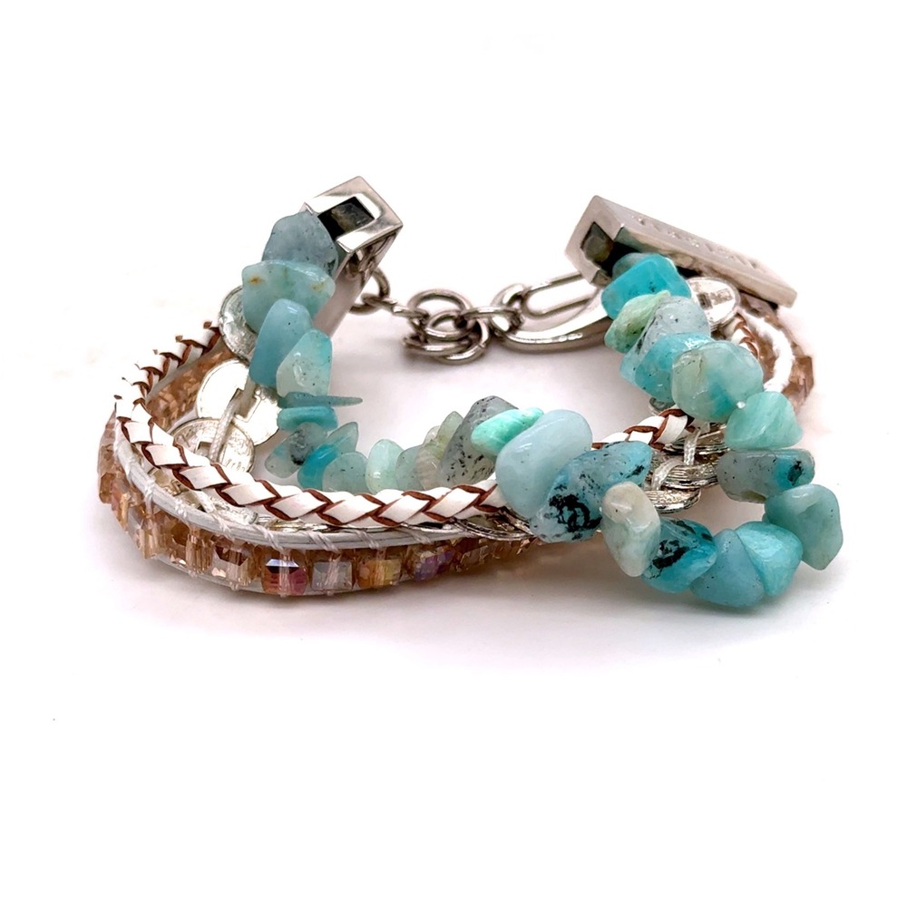 Victoria Emerson Multi Strand Boho Magnetic Bracelet Turquoise Stone Crystal